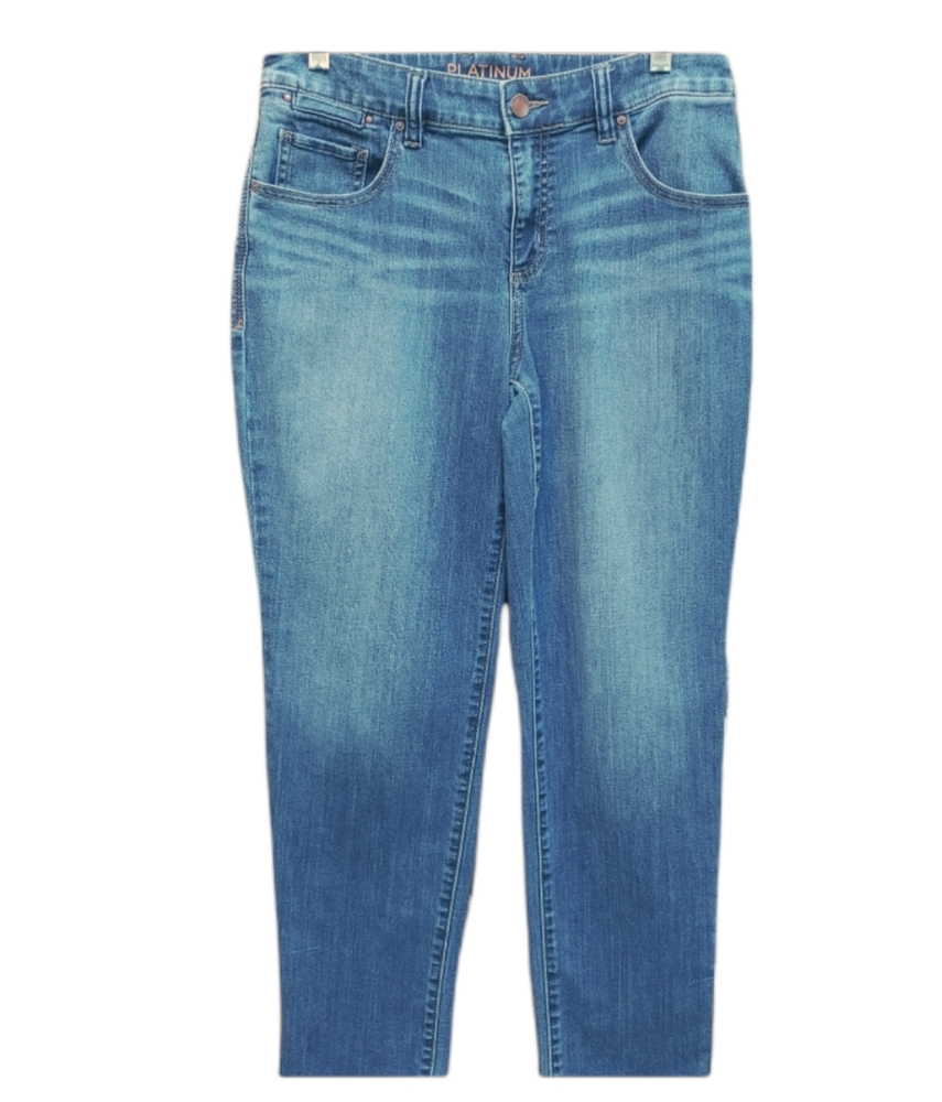 Chico's Platinum Straight Leg Skimmer Jeans Dark Wash Denim Low Rise